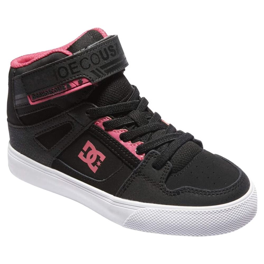 NWB DC Shoes Pure High Ev High-Top Suede Sneakers Shoes Black Pink Girls Size 2